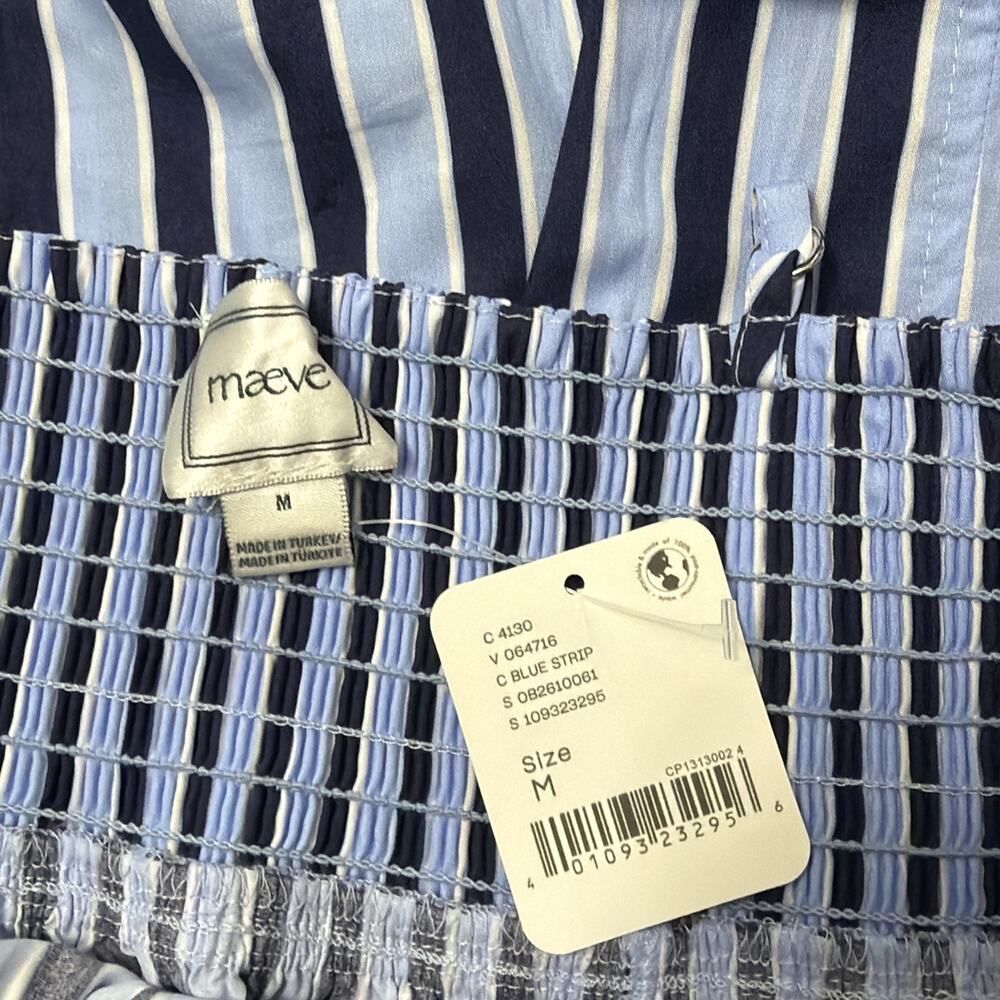 Anthropologie By Maeve Cotton Barrel Midi Dress Blue Stripe Size Medium - Picture 5 of 7